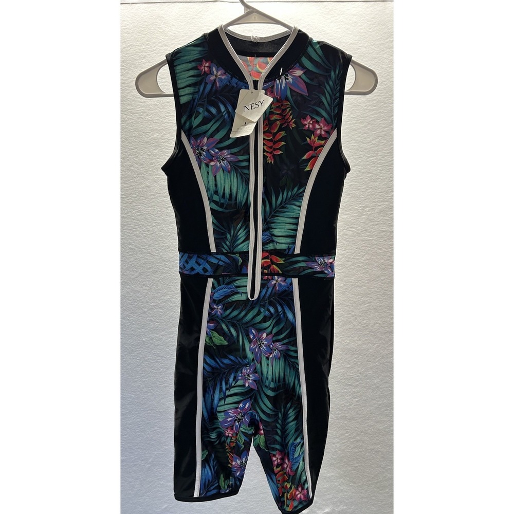 NESY Floral Tropical Zip Up One Piece Women's Swimsuit Size Small NWT